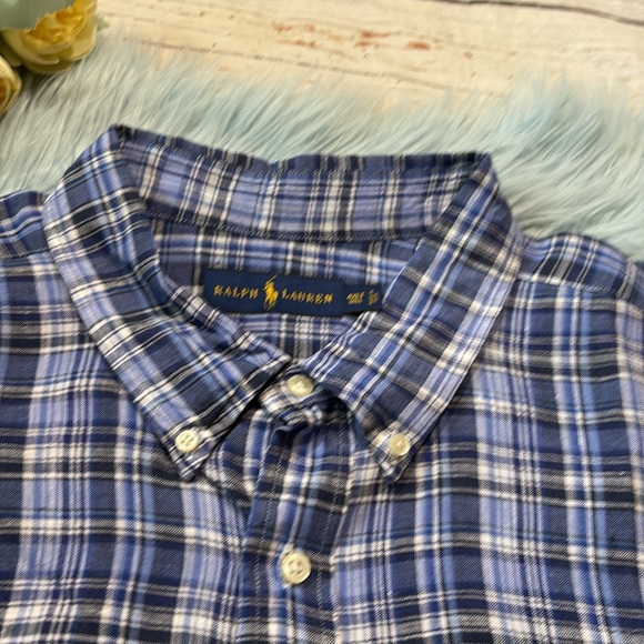 Ralph Lauren Blue Plaid Linen Button Down Shirt sz 4XLT - Picture 2 of 9